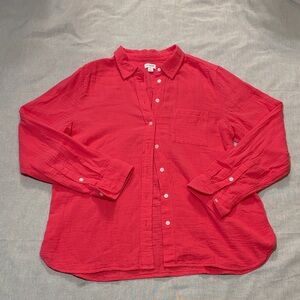 J. Crew Factory‎ bright coral Women's Button Down Shirt gauze 100% cotton